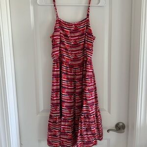 LOFT Pink and Red Striped Dress